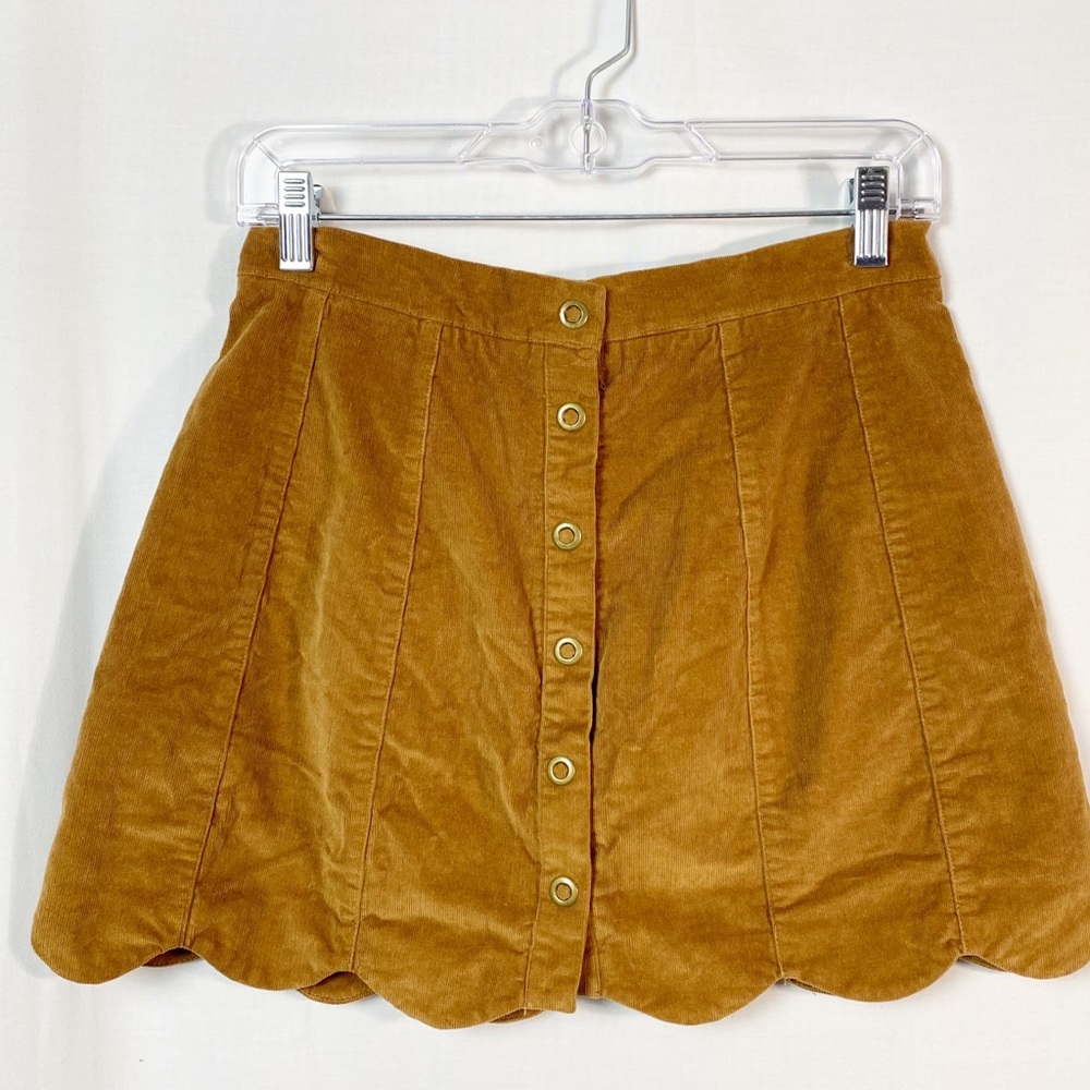 Kendall + Kylie Brown Corduroy Scallop Edge Skirt